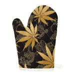 Gold Cannabis Leaf Pattern Print Single Oven Mitt