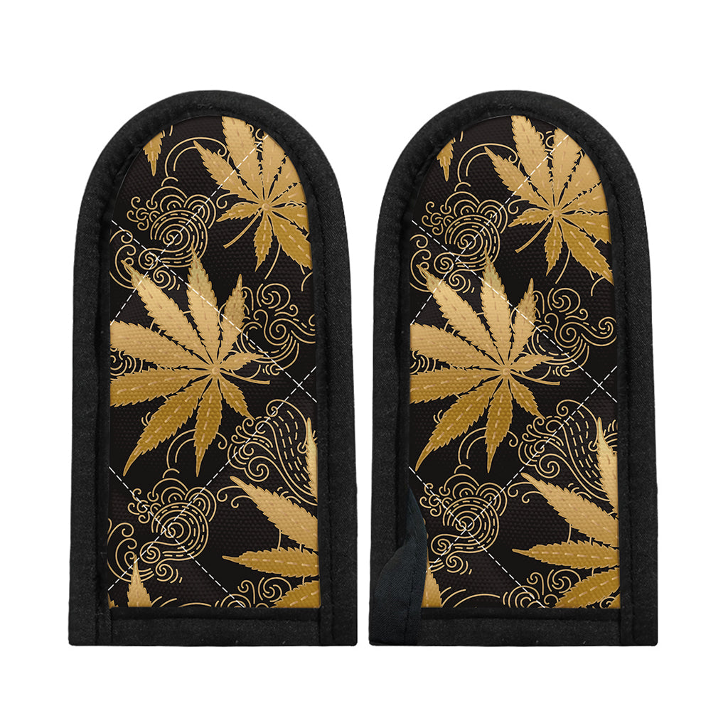 Gold Cannabis Leaf Pattern Print Skillet Handle Cover