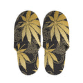 Gold Cannabis Leaf Pattern Print Slippers
