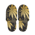 Gold Cannabis Leaf Pattern Print Slippers