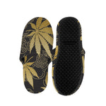 Gold Cannabis Leaf Pattern Print Slippers
