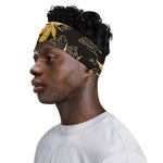 Gold Cannabis Leaf Pattern Print Sports Headband