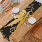 Gold Cannabis Leaf Pattern Print Table Runner