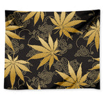 Gold Cannabis Leaf Pattern Print Tapestry