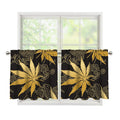 Gold Cannabis Leaf Pattern Print Tier Curtains