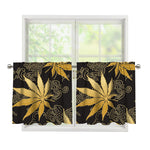 Gold Cannabis Leaf Pattern Print Tier Curtains