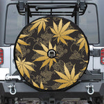 Gold Cannabis Leaf Pattern Print Tire Cover With Camera Hole