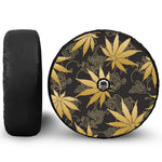 Gold Cannabis Leaf Pattern Print Tire Cover With Camera Hole