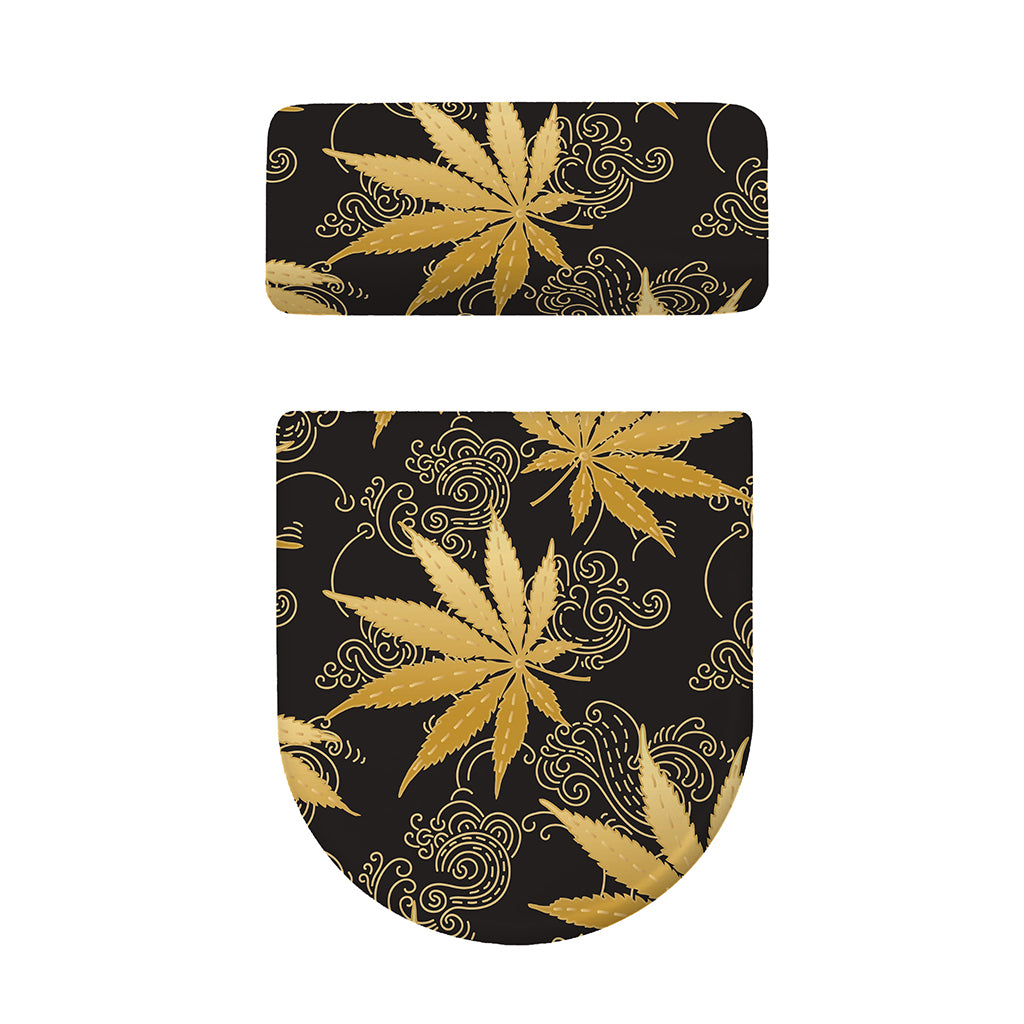 Gold Cannabis Leaf Pattern Print Toilet Lid And Tank Cover Set