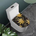 Gold Cannabis Leaf Pattern Print Toilet Lid Cover