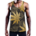 Gold Cannabis Leaf Pattern Print Men's Workout Tank Top