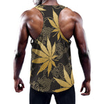 Gold Cannabis Leaf Pattern Print Training Tank Top