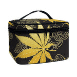 Gold Cannabis Leaf Pattern Print Travel Makeup Bag