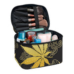 Gold Cannabis Leaf Pattern Print Travel Makeup Bag
