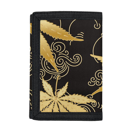 Gold Cannabis Leaf Pattern Print Trifold Wallet