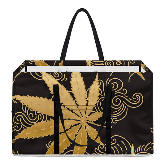 Gold Cannabis Leaf Pattern Print Utility Tote Bag