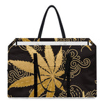 Gold Cannabis Leaf Pattern Print Utility Tote Bag