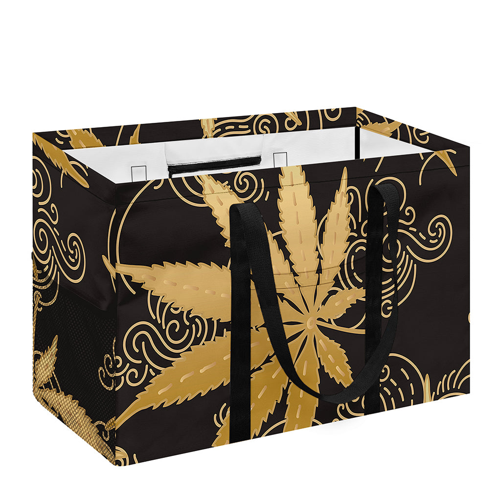 Gold Cannabis Leaf Pattern Print Utility Tote Bag