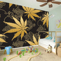 Gold Cannabis Leaf Pattern Print Wall Sticker