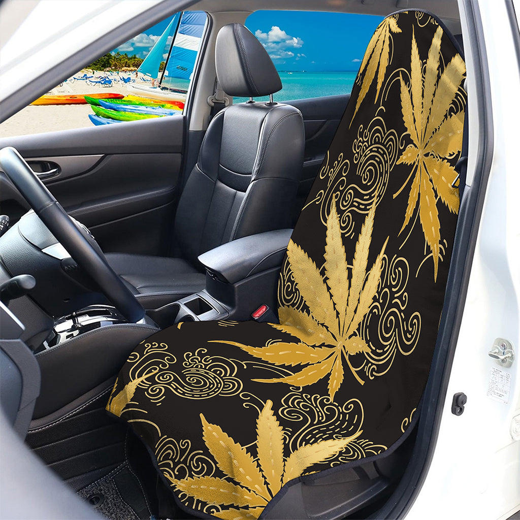 Gold Cannabis Leaf Pattern Print Waterproof Car Seat Cover