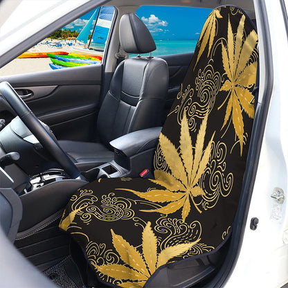 Gold Cannabis Leaf Pattern Print Waterproof Car Seat Cover
