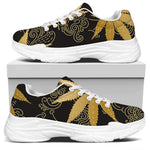 Gold Cannabis Leaf Pattern Print White Chunky Shoes