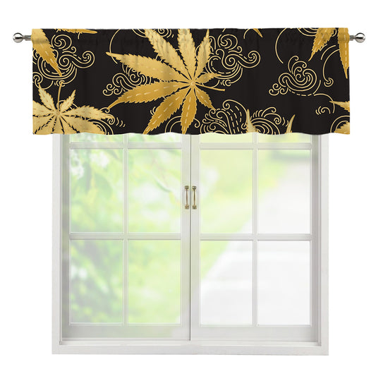 Gold Cannabis Leaf Pattern Print Window Valance