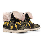 Gold Cannabis Leaf Pattern Print Winter Boots