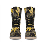 Gold Cannabis Leaf Pattern Print Winter Boots