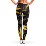 Gold Cannabis Leaf Pattern Print Women's Leggings