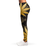 Gold Cannabis Leaf Pattern Print Women's Leggings