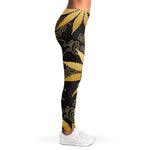 Gold Cannabis Leaf Pattern Print Women's Leggings