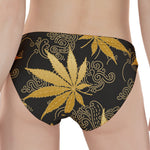 Gold Cannabis Leaf Pattern Print Women's Panties