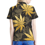 Gold Cannabis Leaf Pattern Print Women's Polo Shirt