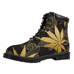 Gold Cannabis Leaf Pattern Print Work Boots