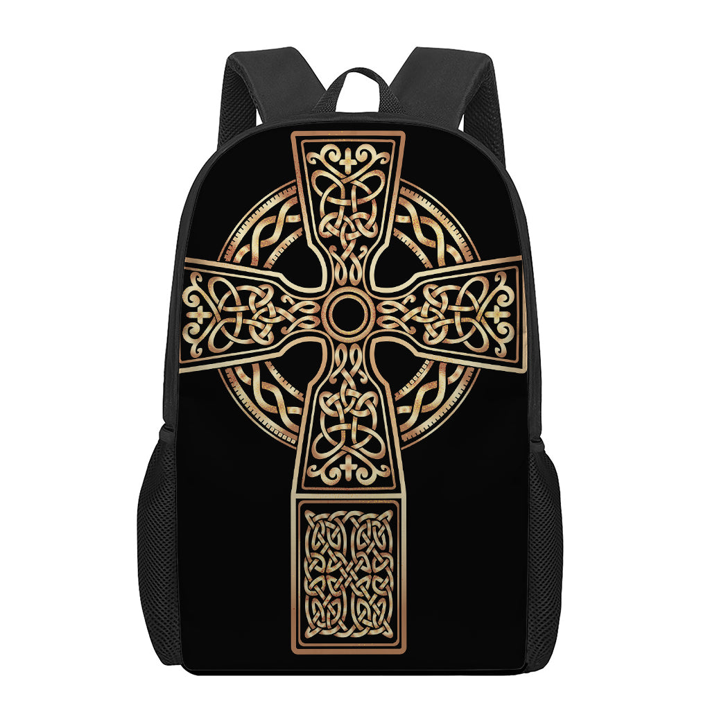 Gold Celtic Knot Cross Print 17 Inch Backpack