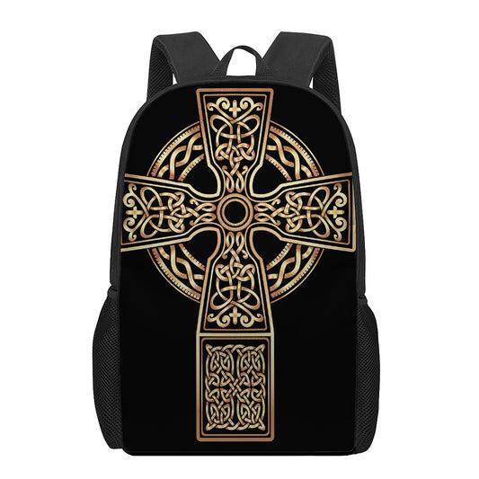 Gold Celtic Knot Cross Print 17 Inch Backpack