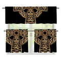 Gold Celtic Knot Cross Print 3 Piece Kitchen Curtains