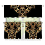 Gold Celtic Knot Cross Print 3 Piece Kitchen Curtains