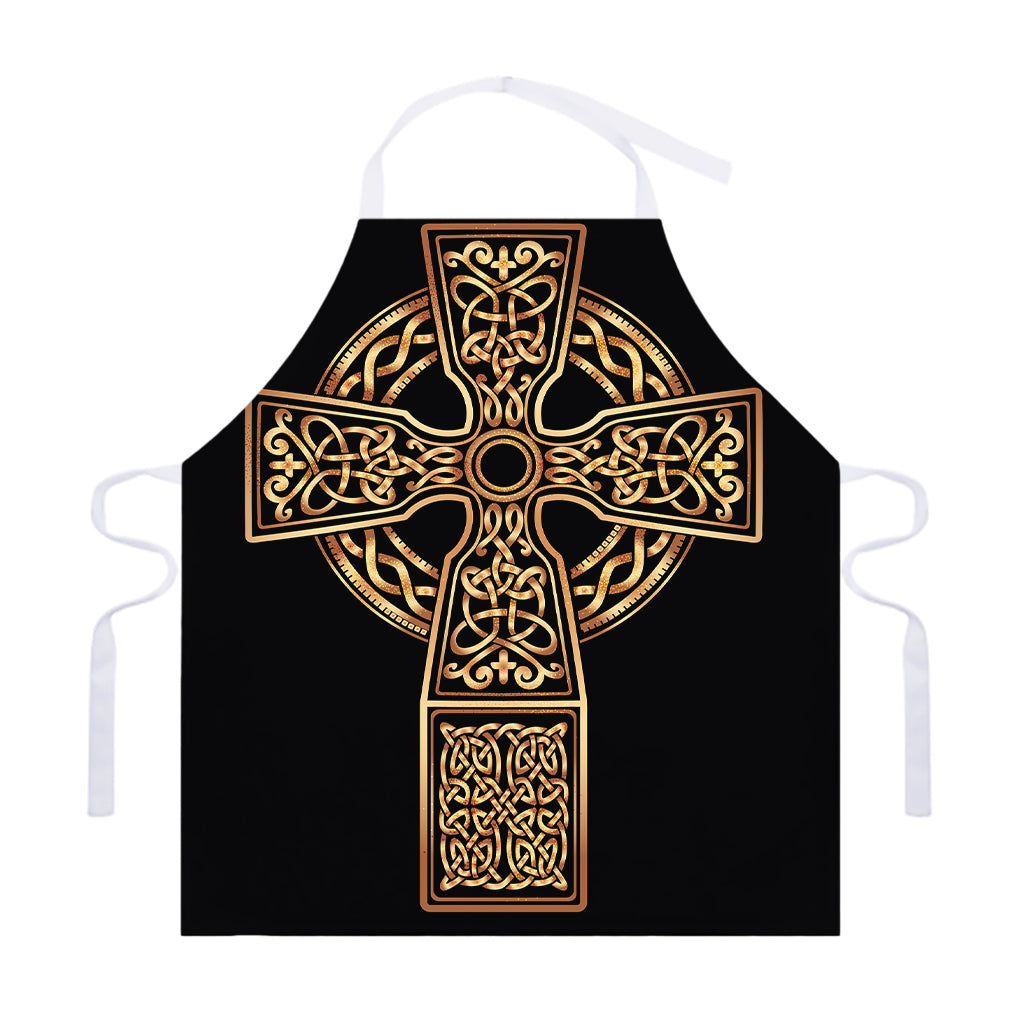 Gold Celtic Knot Cross Print Adjustable Apron