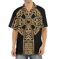 Gold Celtic Knot Cross Print Aloha Shirt