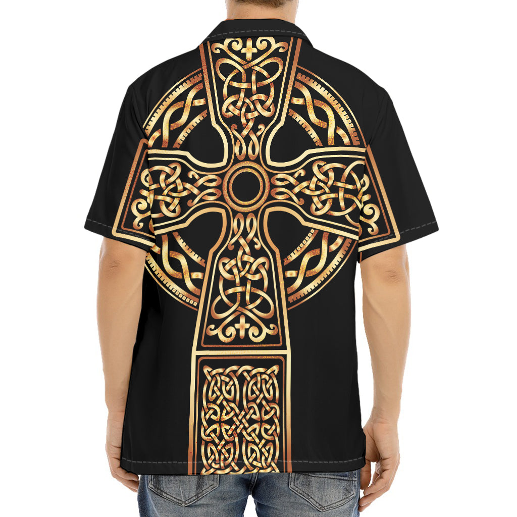 Gold Celtic Knot Cross Print Aloha Shirt