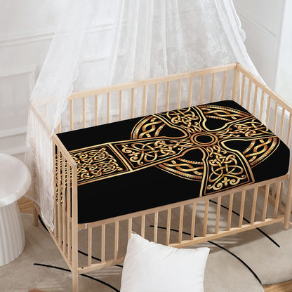 Gold Celtic Knot Cross Print Baby Crib Sheet