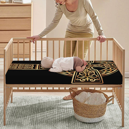 Gold Celtic Knot Cross Print Baby Crib Sheet