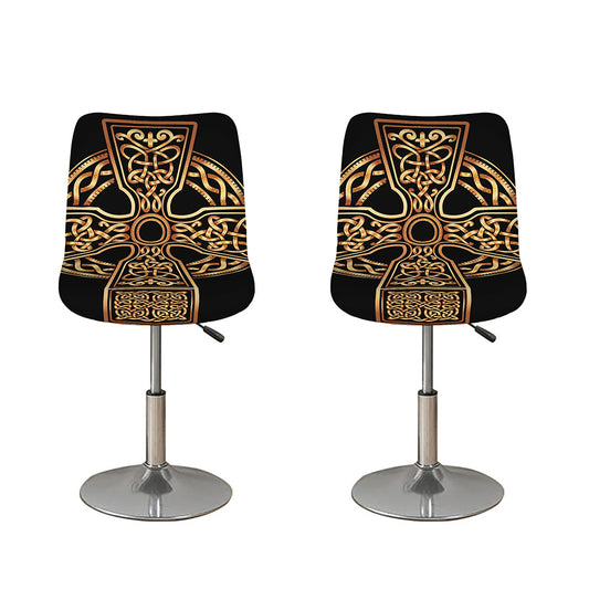 Gold Celtic Knot Cross Print Bar Stool Covers