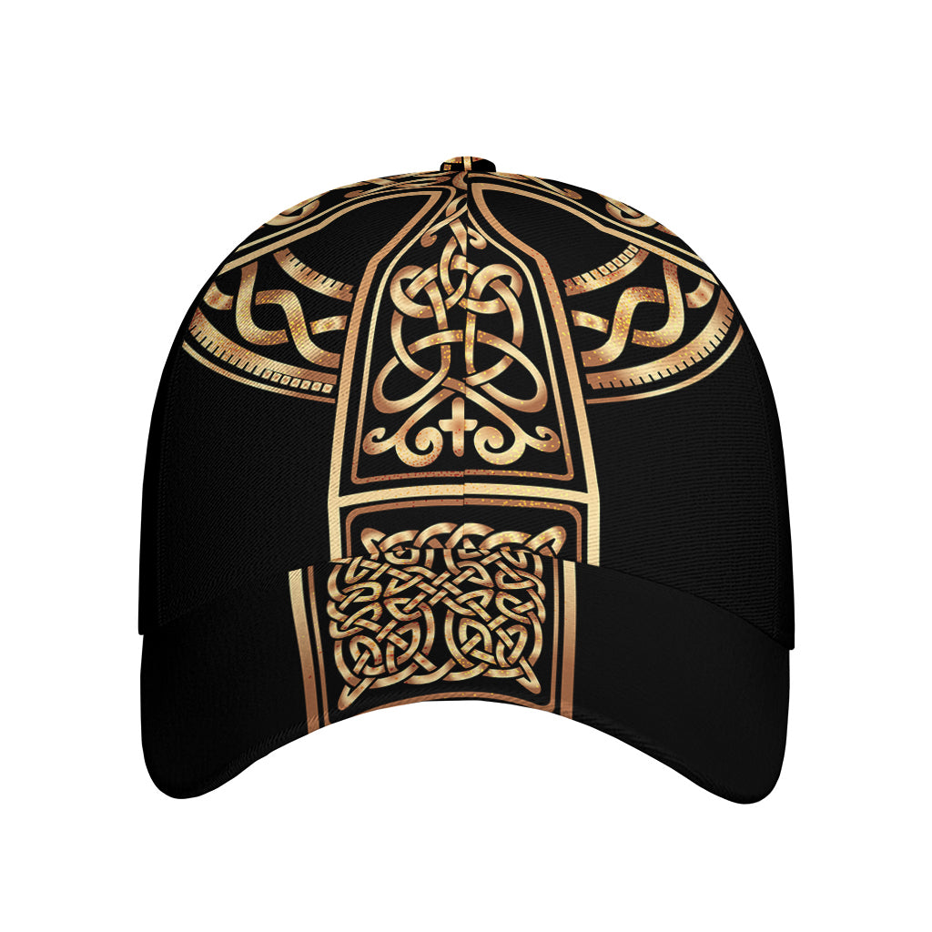 Gold Celtic Knot Cross Print Baseball Cap