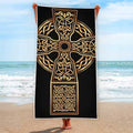 Gold Celtic Knot Cross Print Beach Towel