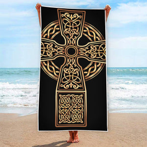 Gold Celtic Knot Cross Print Beach Towel