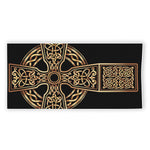 Gold Celtic Knot Cross Print Beach Towel