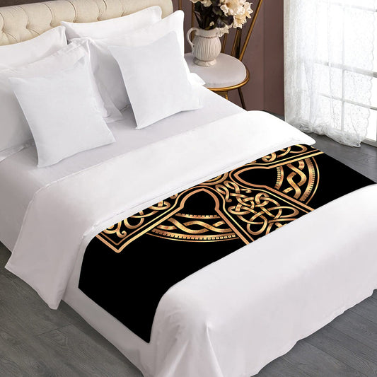 Gold Celtic Knot Cross Print Bed Runner